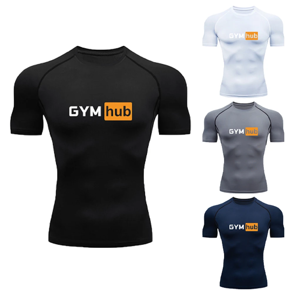 Outdoor Sport.Hub - Gym Hub Bedrucktes Herren-Kompressions-T-Shirt für Fitness-Workout,