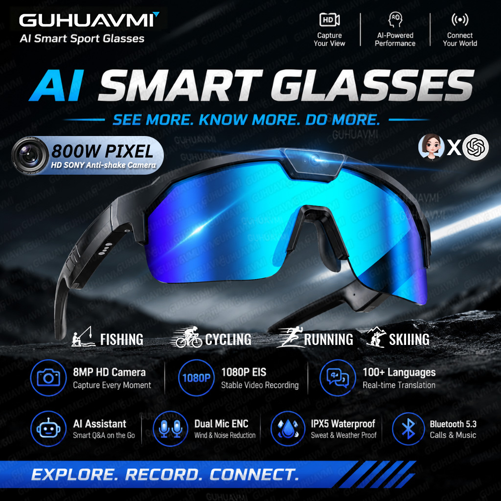 Outdoor Sport Activity - Neue KI-Smart-Brille für Outdoor-Radfahren mit 800W-Kamera,