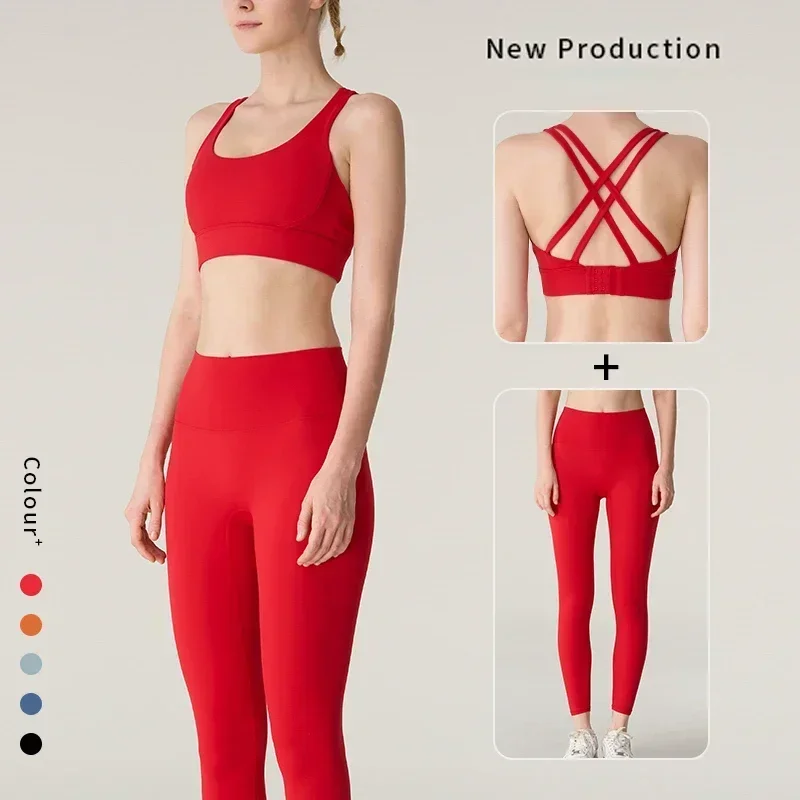 Outdoor Sport Leggings - Damen 2-teiliges Yoga-Set: Sexy Cross-Back-Top mit